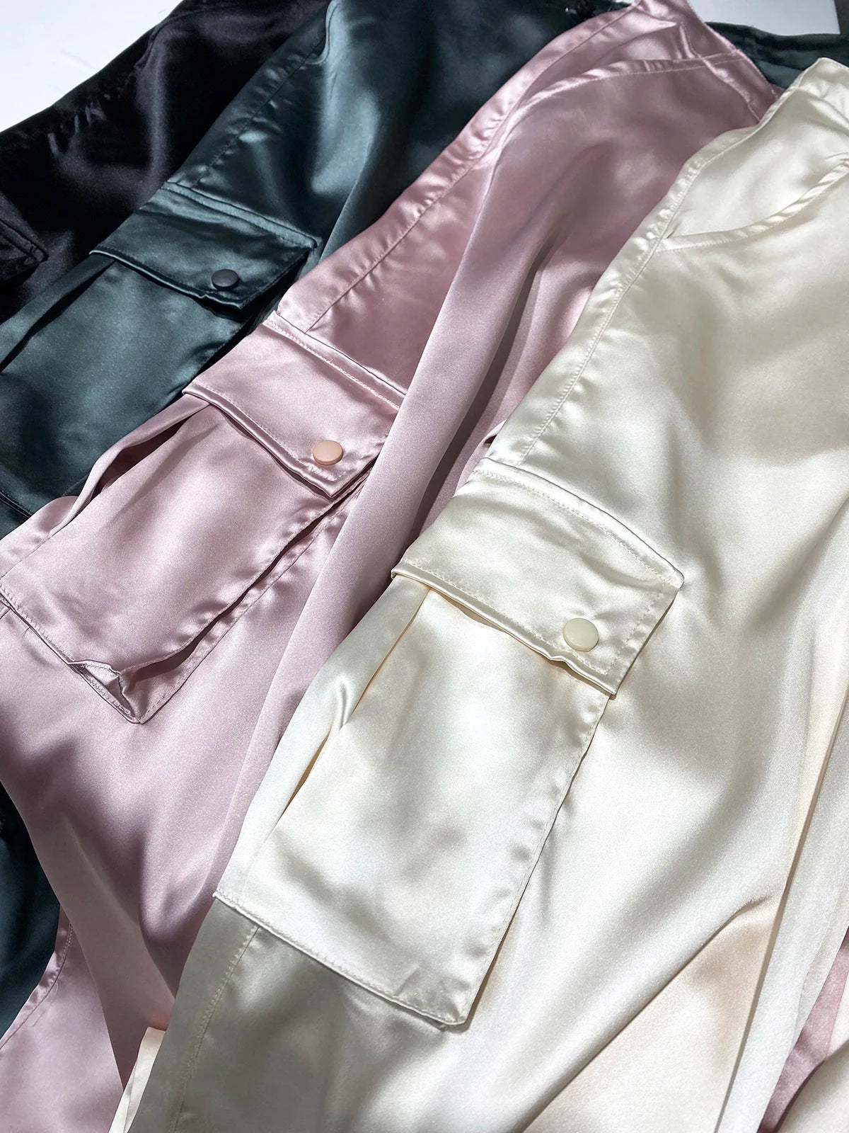 Silk Drawstring Satin Baggy Cargo Pants