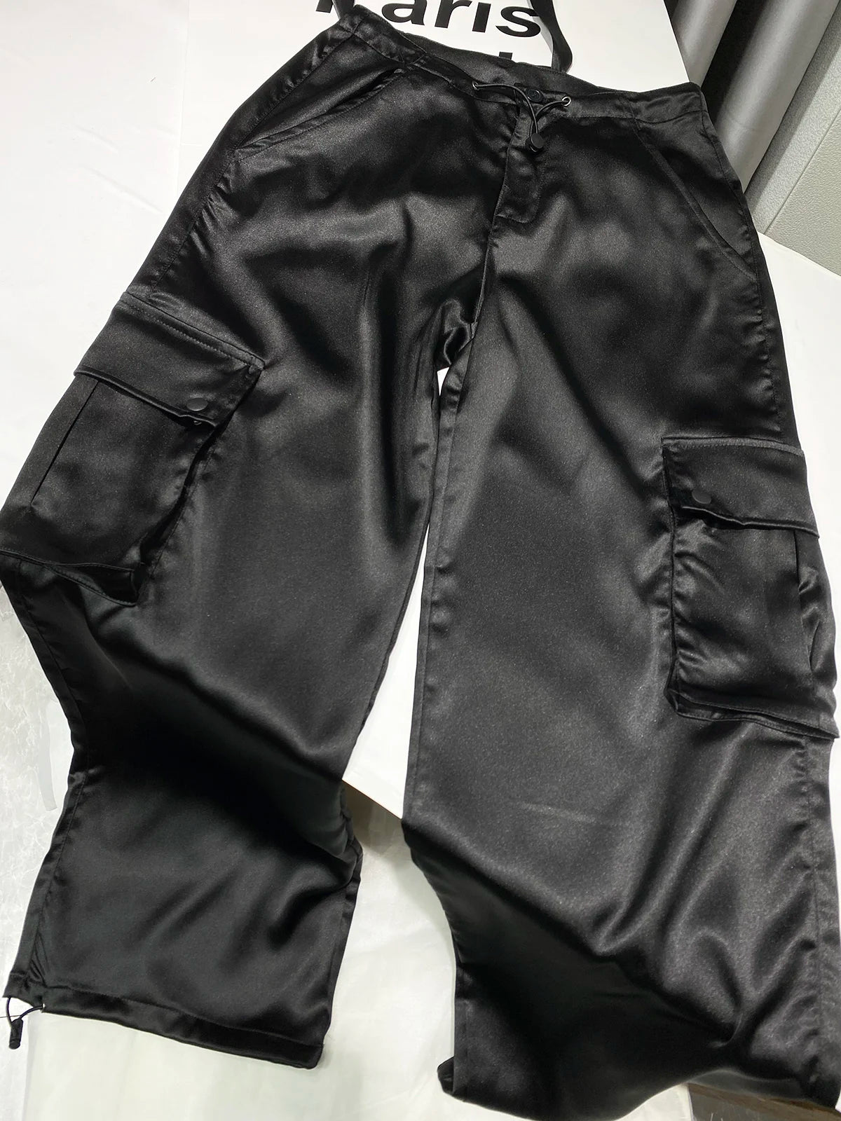 Silk Drawstring Satin Baggy Cargo Pants